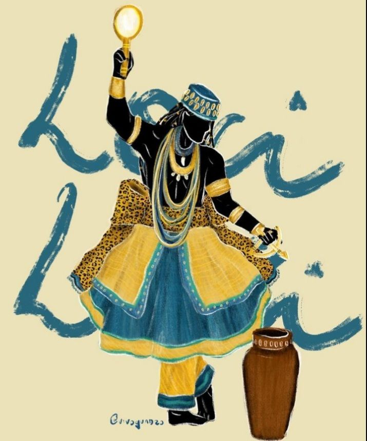 Illustration de Logunedé, en tenue bleu et or